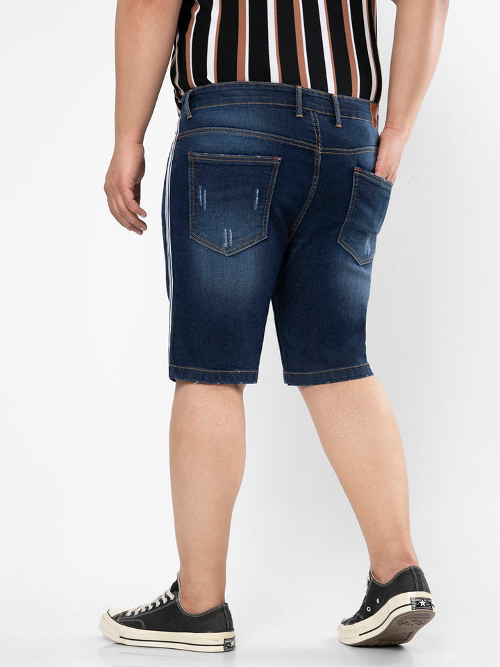 Solid & Side Striped Denim Short