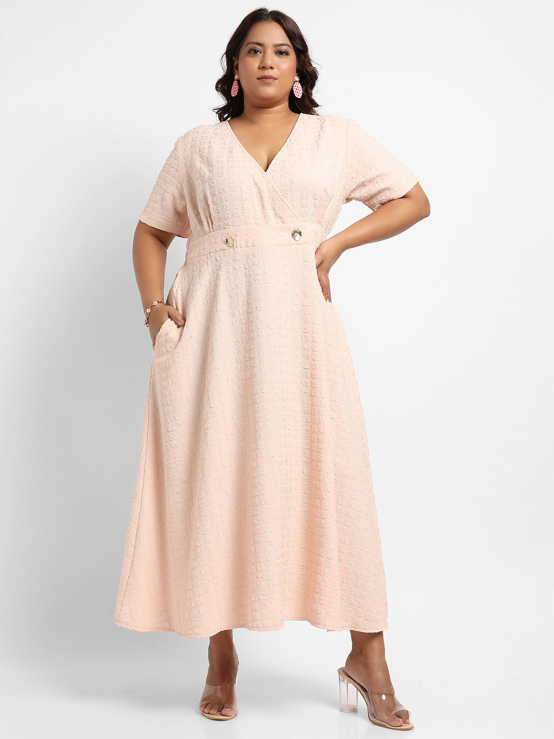 Beige Wrapped Neck Dress
