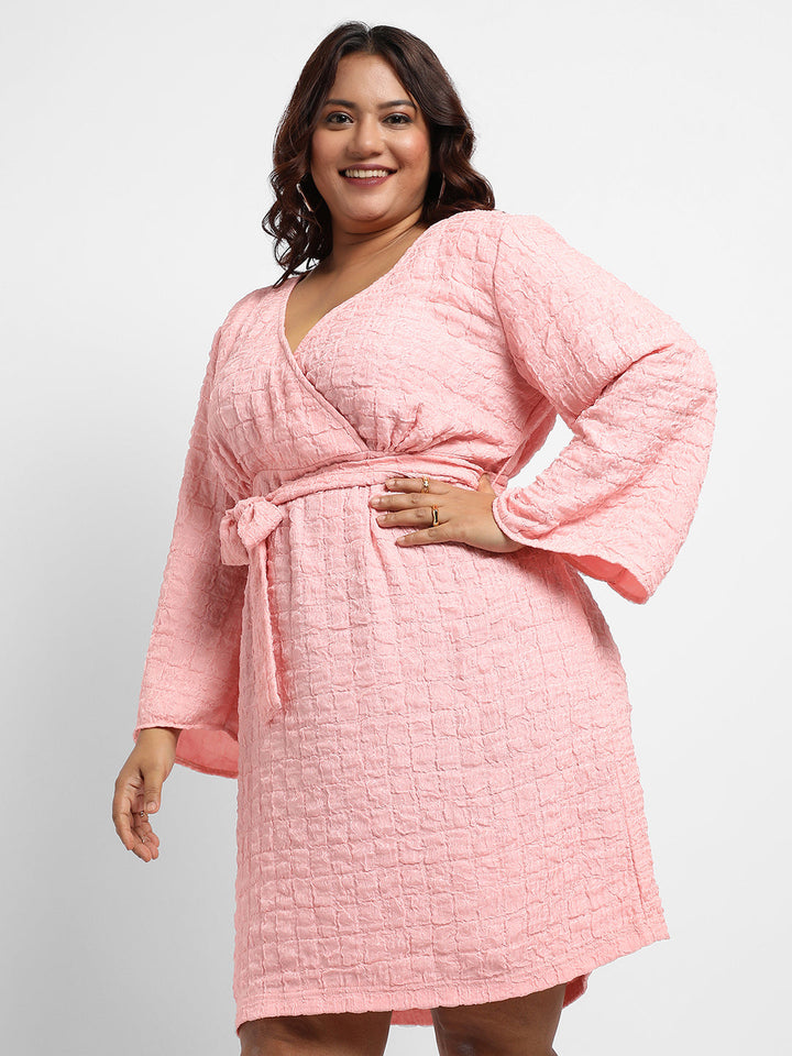 Baby Pink Tie-Up Wrap Neck Dress