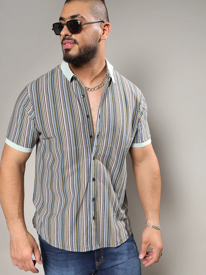 Sage Green Contrast Knitted Shirt