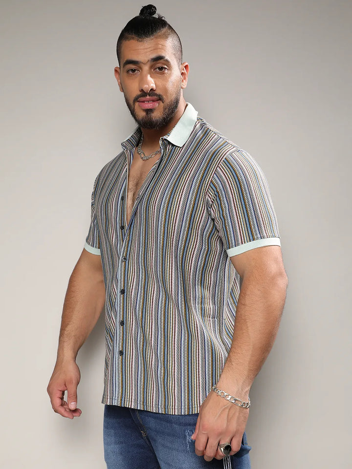 Sage Green Contrast Knitted Shirt