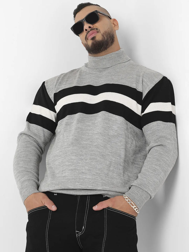Striped Turtle Neck Woollen Pullover