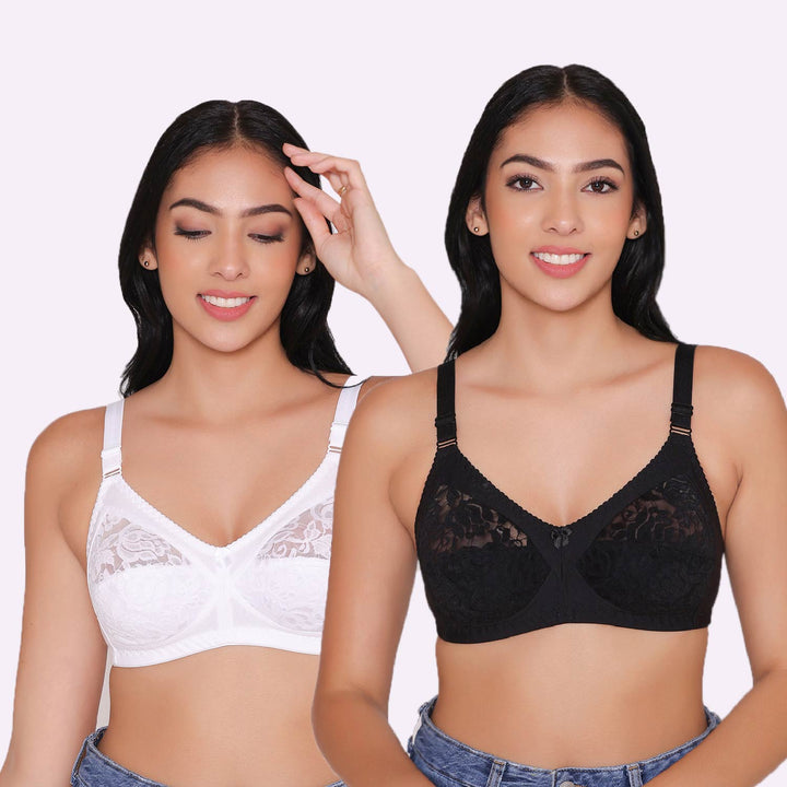 Women's Non Padded Full Coverage Net Bra (Pack of 2)-Thea