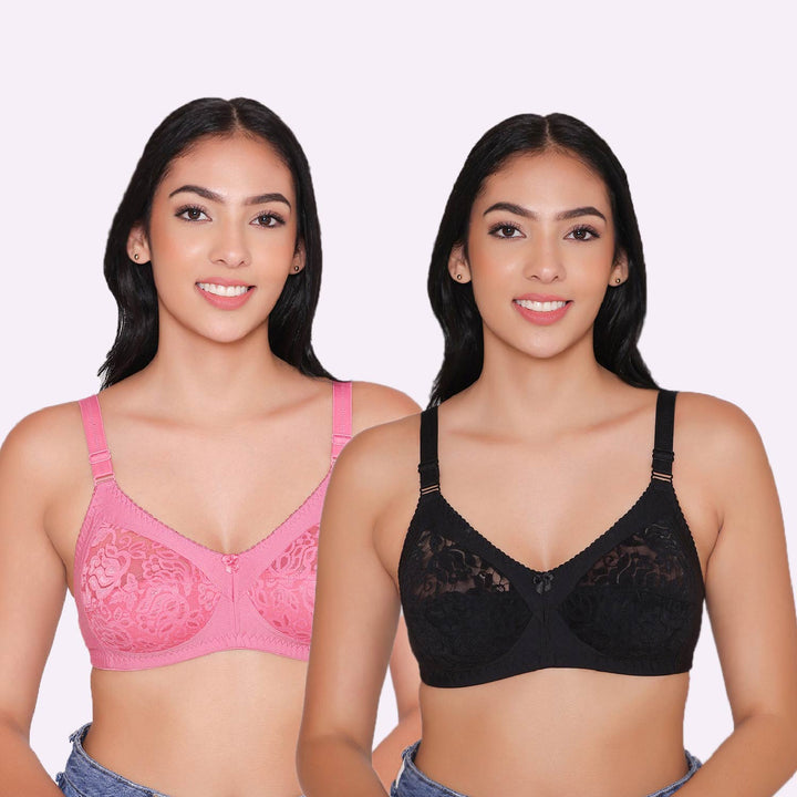 Women's Non Padded Full Coverage Net Bra (Pack of 2)-Thea