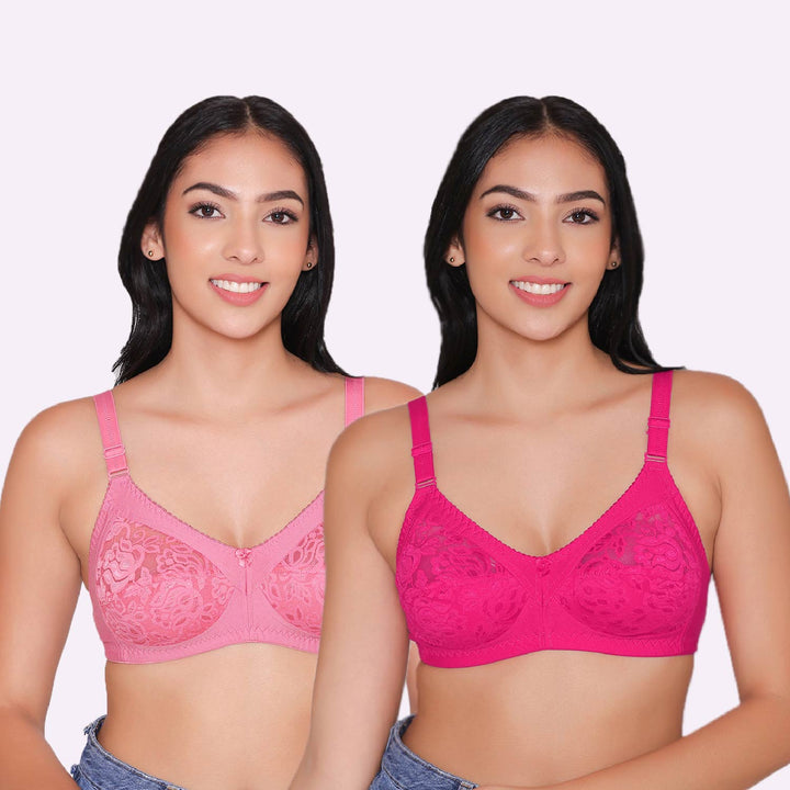 Women's Non Padded Full Coverage Net Bra (Pack of 2)-Thea