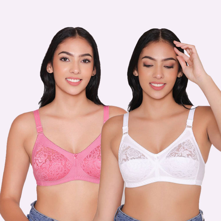 Women's Non Padded Full Coverage Net Bra (Pack of 2)-Thea