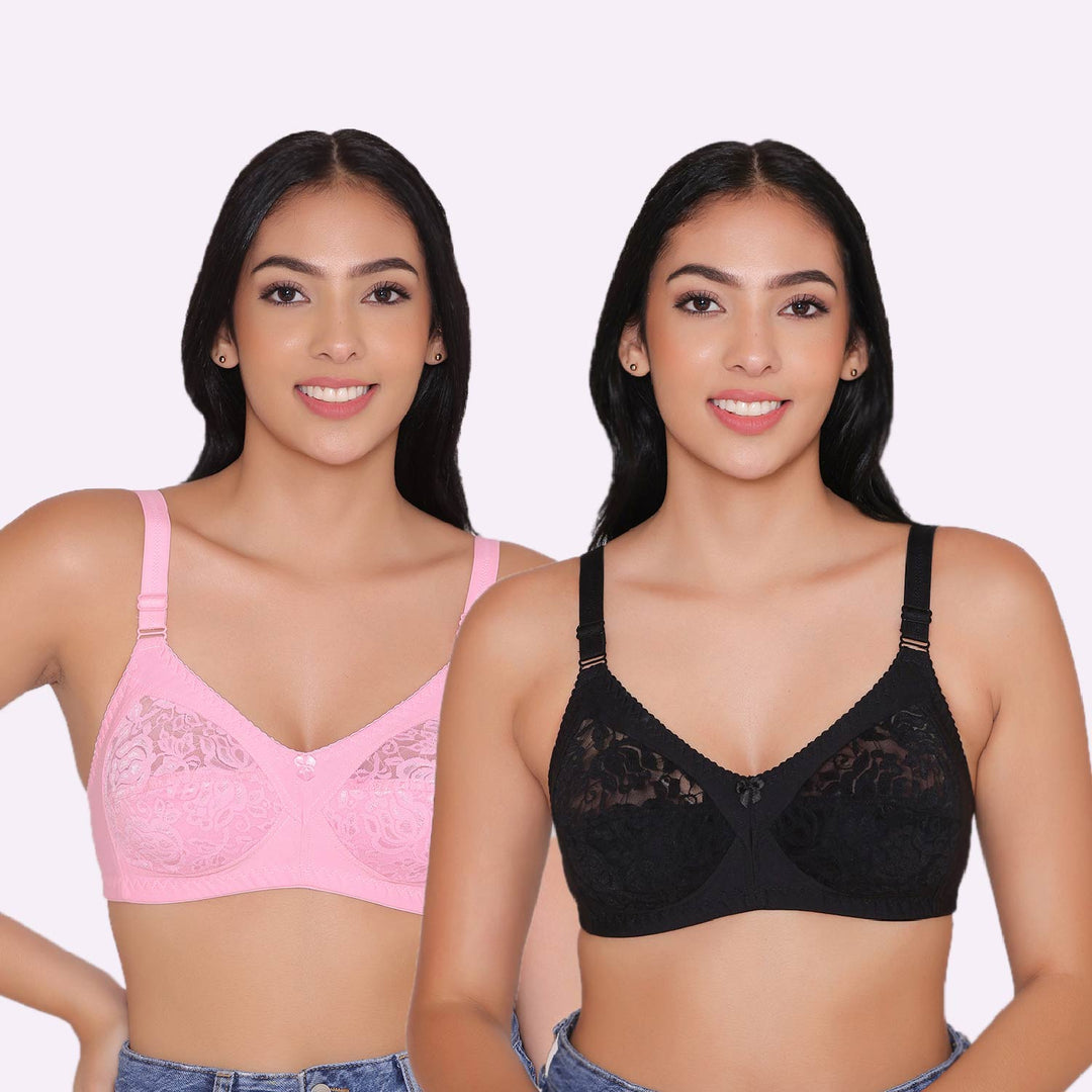 Women's Non Padded Full Coverage Net Bra (Pack of 2)-Thea