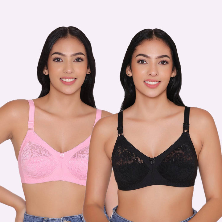 Women's Non Padded Full Coverage Net Bra (Pack of 2)-Thea