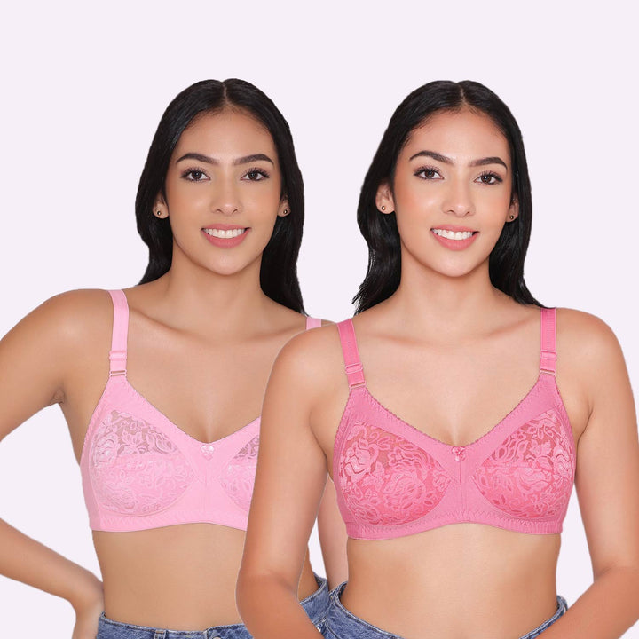 Women's Non Padded Full Coverage Net Bra (Pack of 2)-Thea