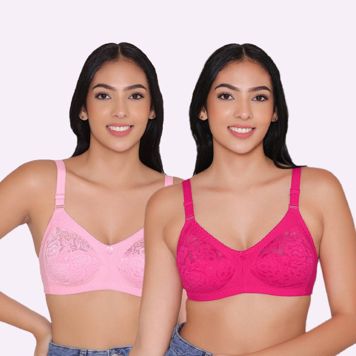 Women's Non Padded Full Coverage Net Bra (Pack of 2)-Thea