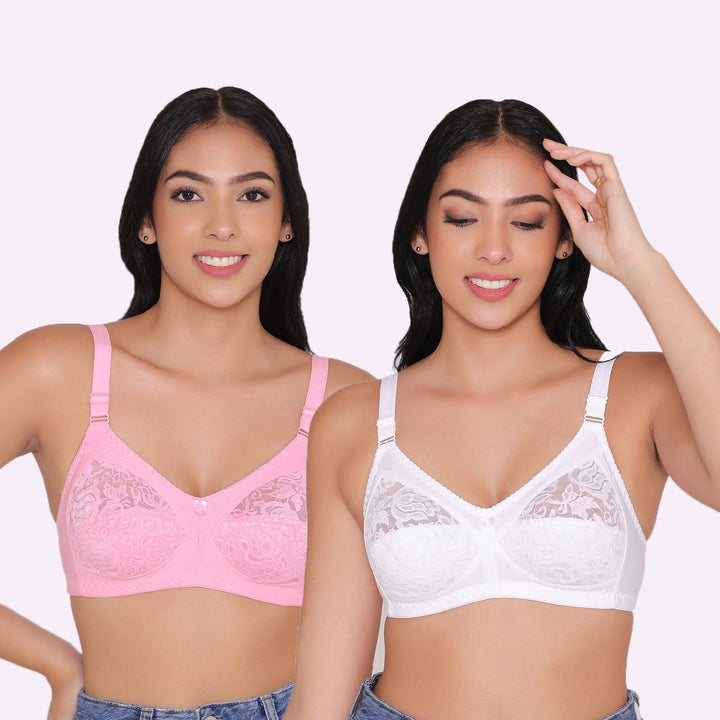 Women's Non Padded Full Coverage Net Bra (Pack of 2)-Thea