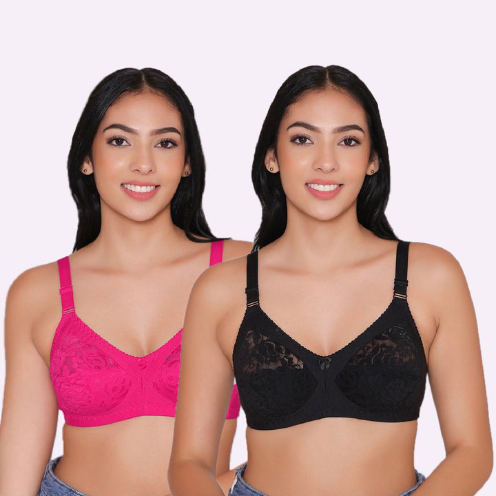 Women's Non Padded Full Coverage Net Bra (Pack of 2)-Thea