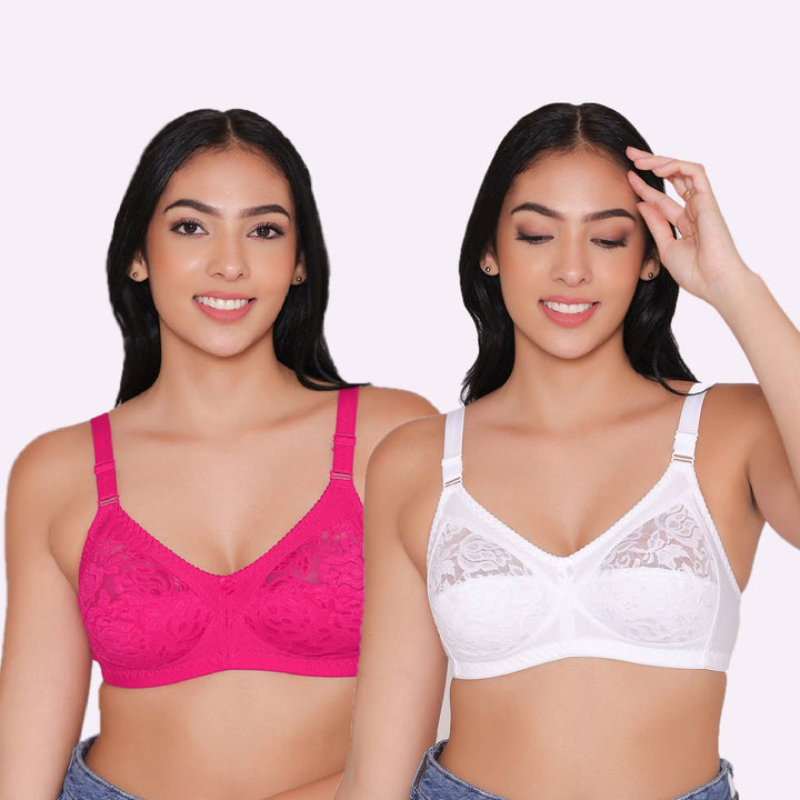 Women's Non Padded Full Coverage Net Bra (Pack of 2)-Thea