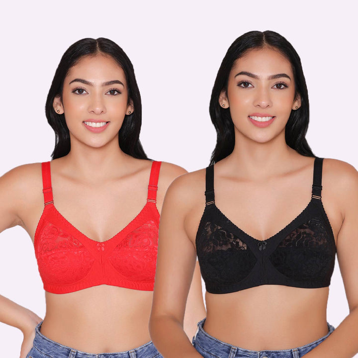 Women's Non Padded Full Coverage Net Bra (Pack of 2)-Thea