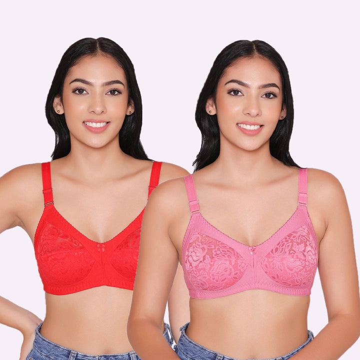 Women's Non Padded Full Coverage Net Bra (Pack of 2)-Thea
