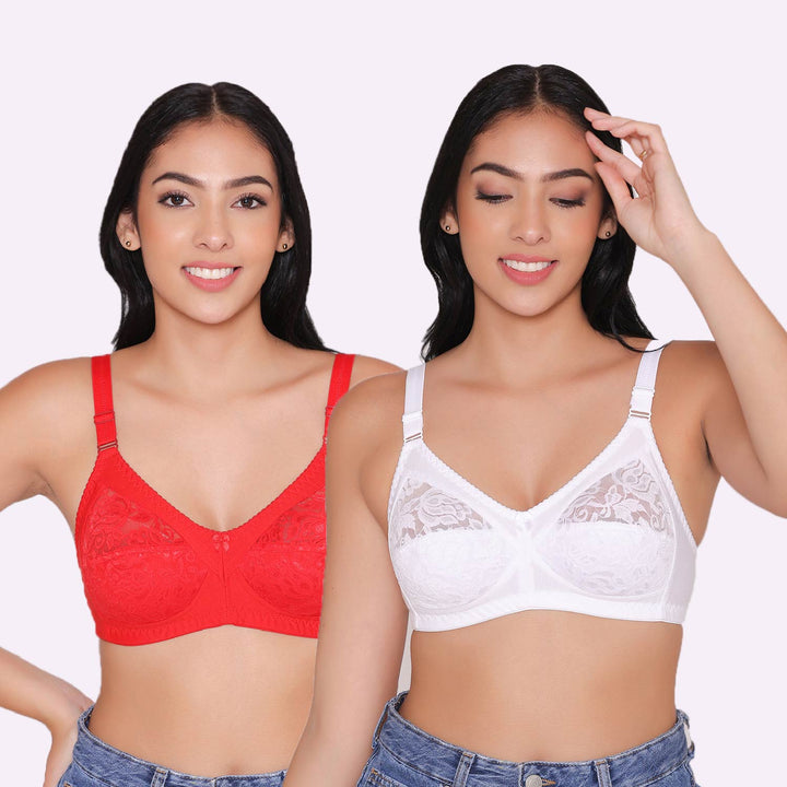 Women's Non Padded Full Coverage Net Bra (Pack of 2)-Thea
