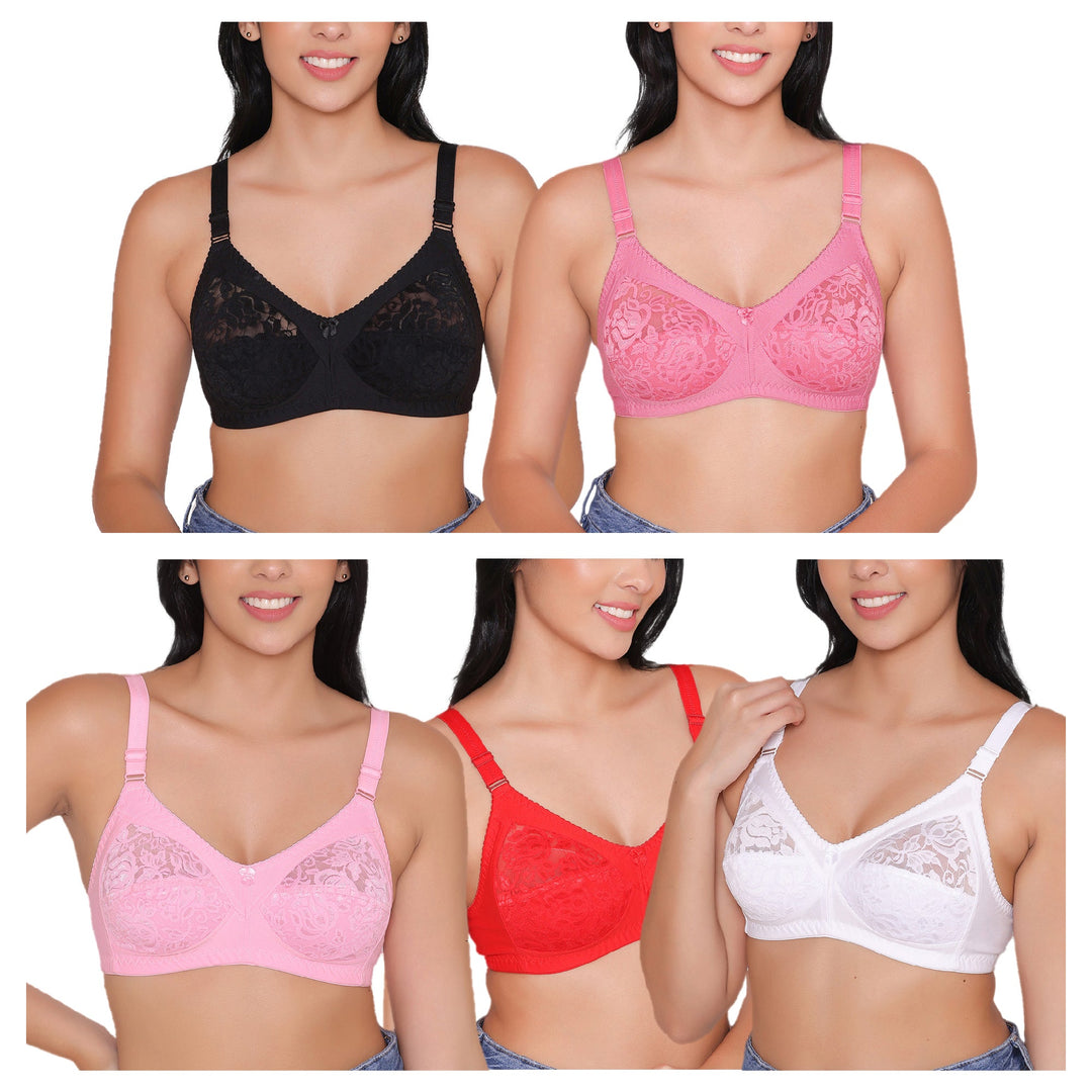 Women's Non Padded Full Coverage Net Bra (Pack of 5)-Thea