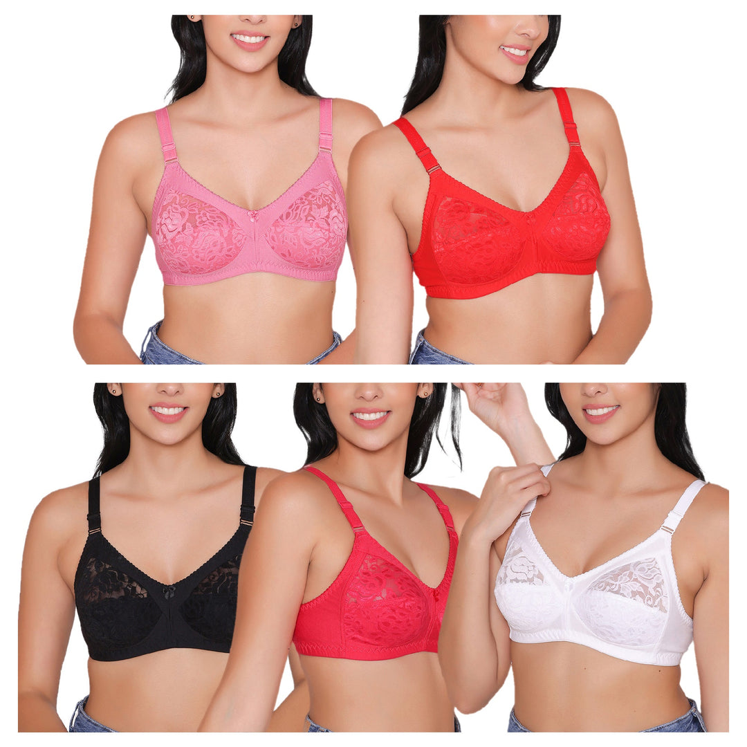 Women's Non Padded Full Coverage Net Bra (Pack of 5)-Thea