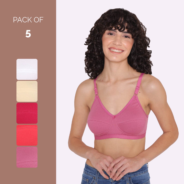 Women's Non Padded Non-Wired Regular Bra-RIO Combo of 5