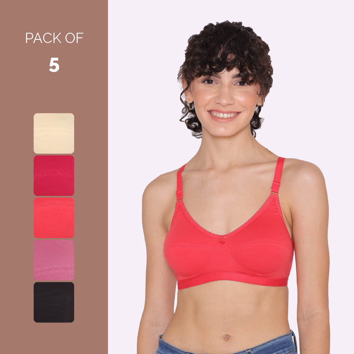 Women's Non Padded Non-Wired Regular Bra-RIO Combo of 5