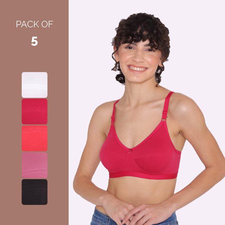 Women's Non Padded Non-Wired Regular Bra-RIO Combo of 5