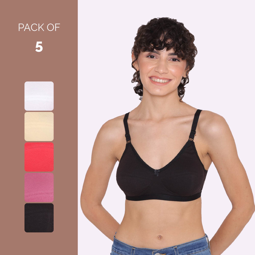 Women's Non Padded Non-Wired Regular Bra-RIO Combo of 5