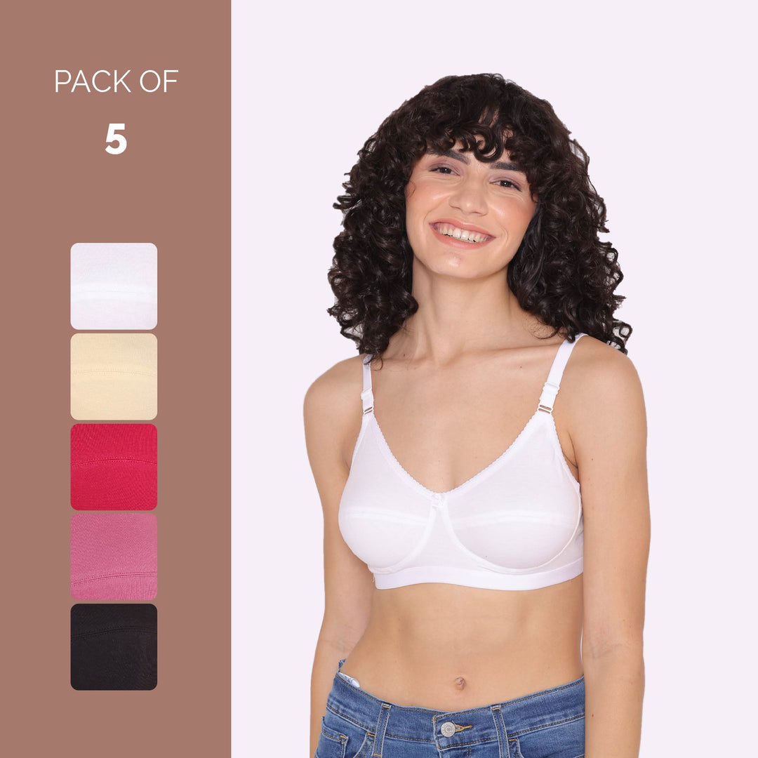 Women's Non Padded Non-Wired Regular Bra-RIO Combo of 5