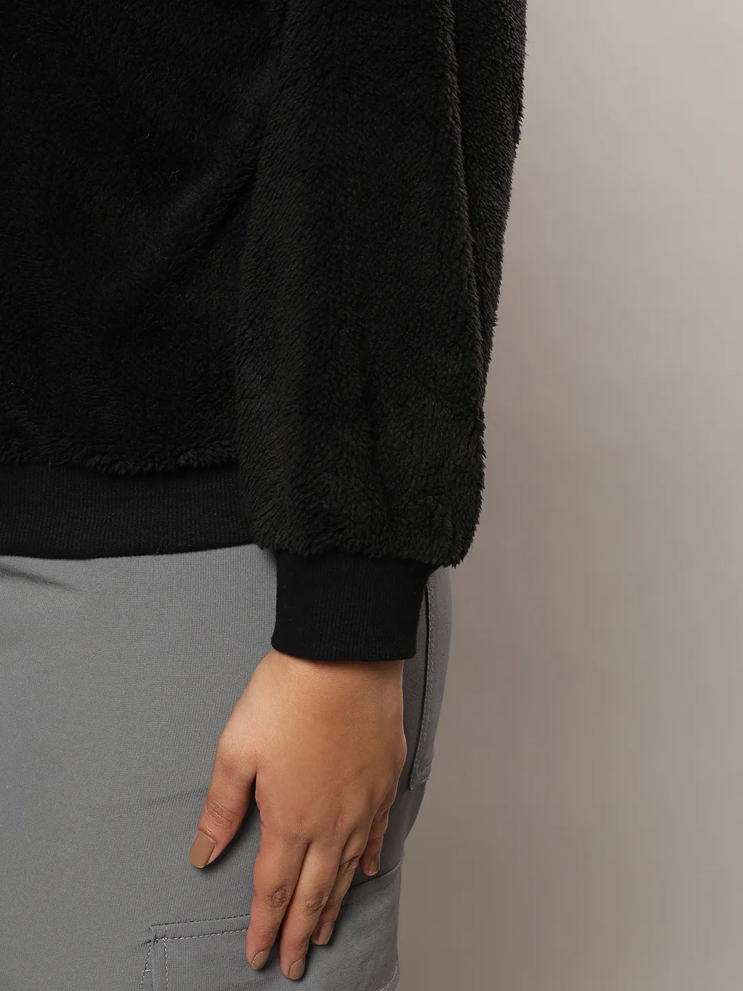 Carbon Black Fleece Hoodie With Zip-Closure