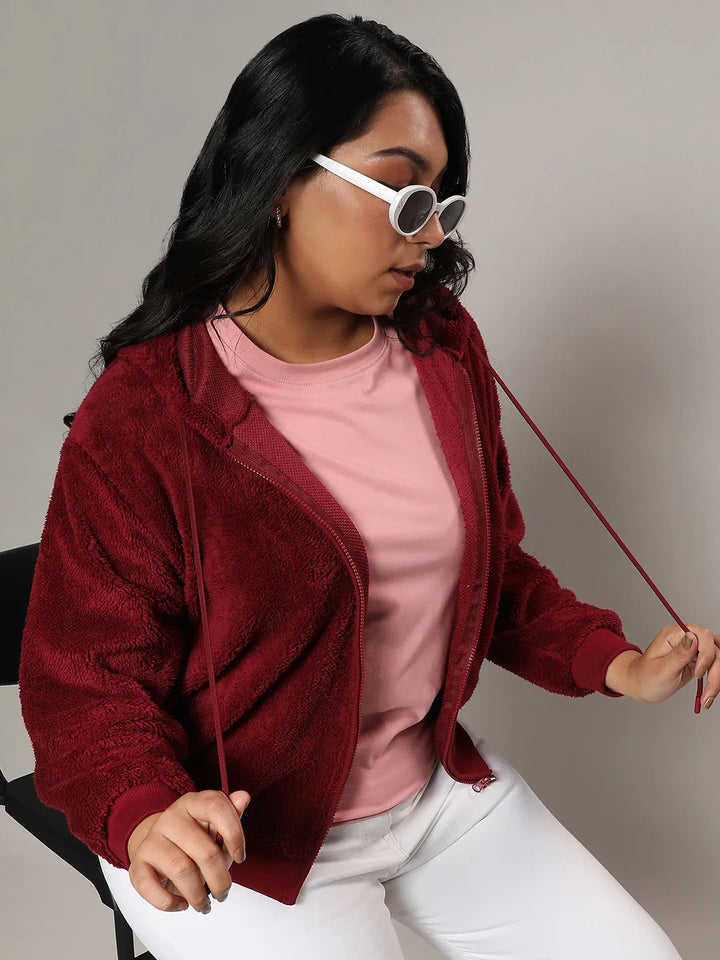 Carmine Red Zip-Front Fleece Hoodie