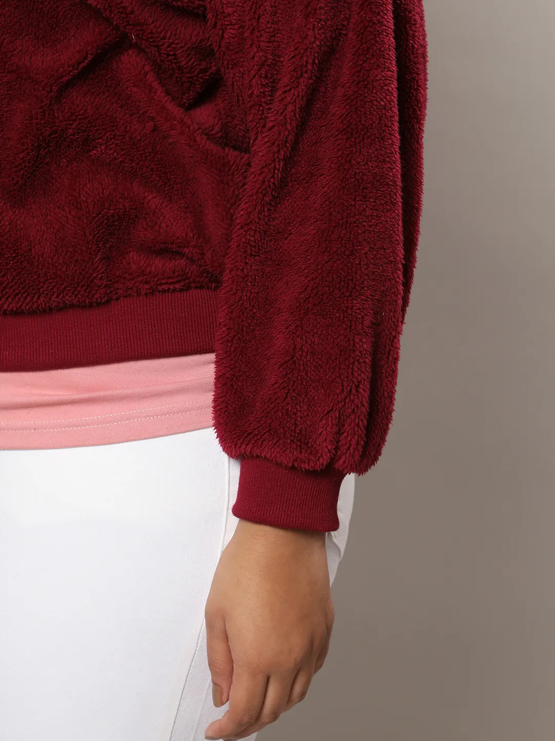 Carmine Red Zip-Front Fleece Hoodie