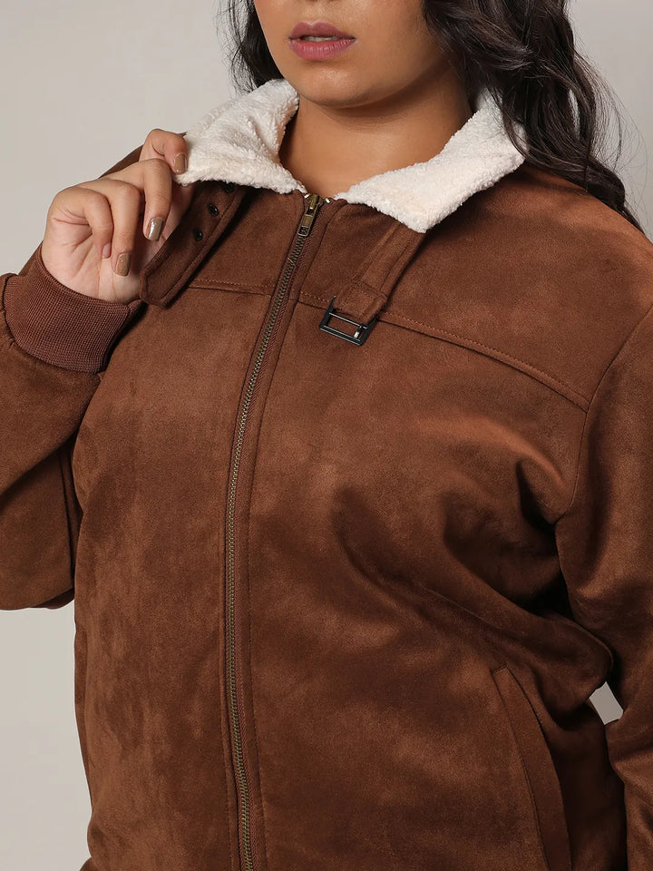 Tan Brown Fleece Lined Biker Jacket