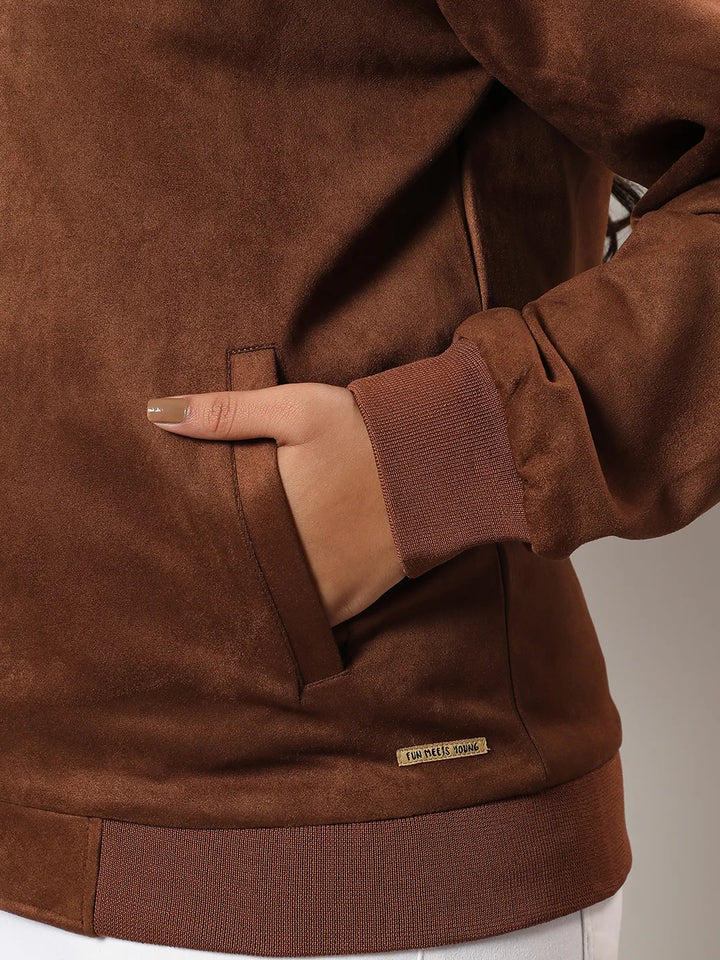 Tan Brown Fleece Lined Biker Jacket