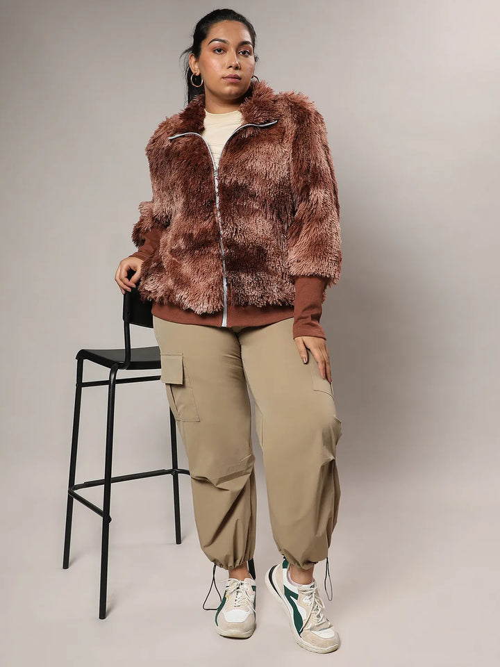 Chocolate Brown Faded Faux Fur Jacket