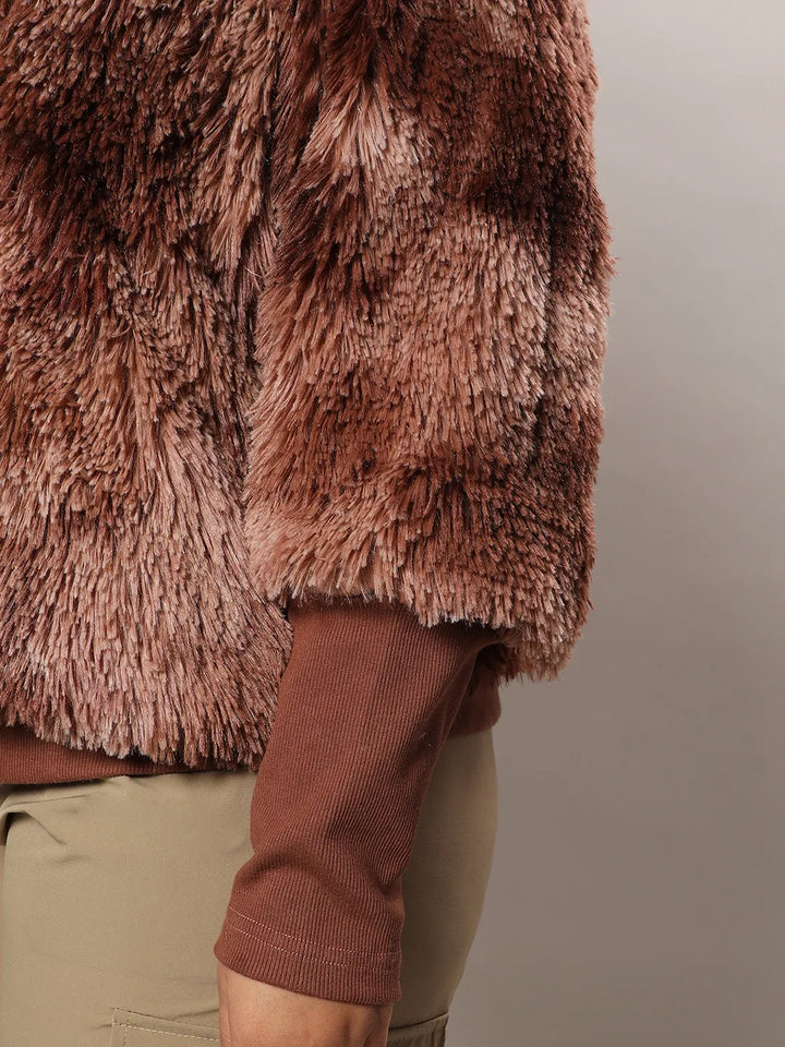 Chocolate Brown Faded Faux Fur Jacket