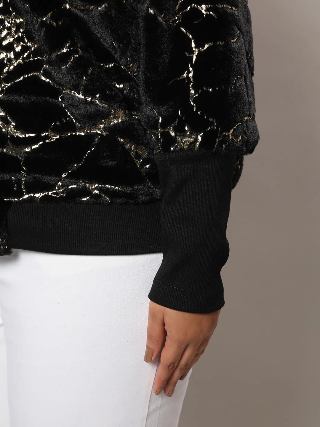 Carbon Black Metallic Veined Faux Fur Jacket