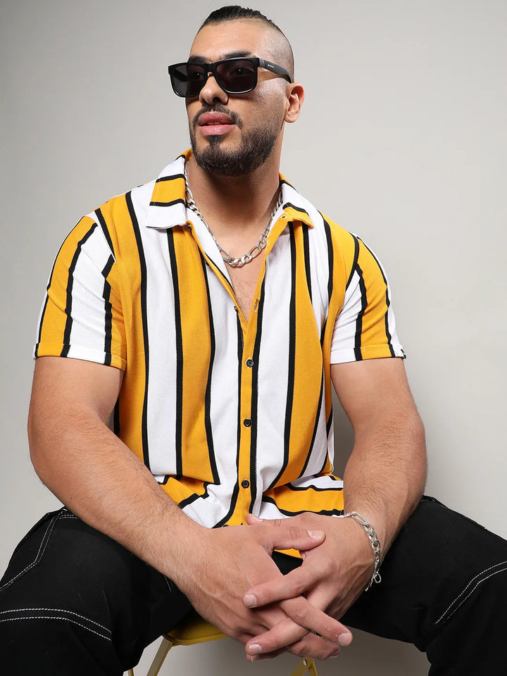 Yellow Striped Casual Shirt