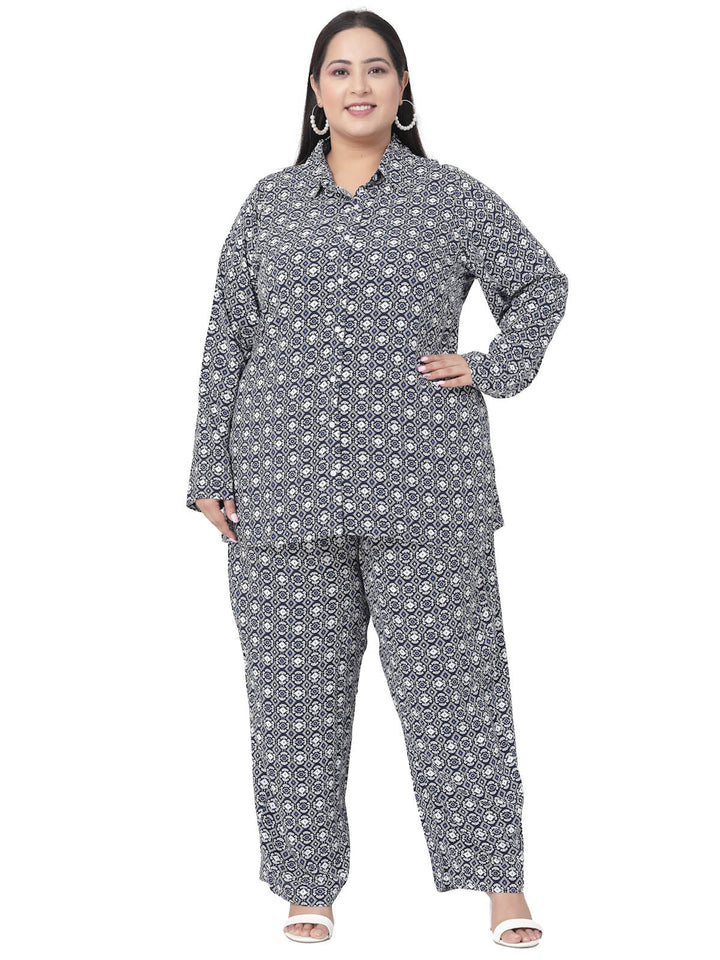 Plus Size  Abstract Printed Shirt & Trousers