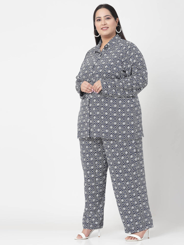 Plus Size  Abstract Printed Shirt & Trousers