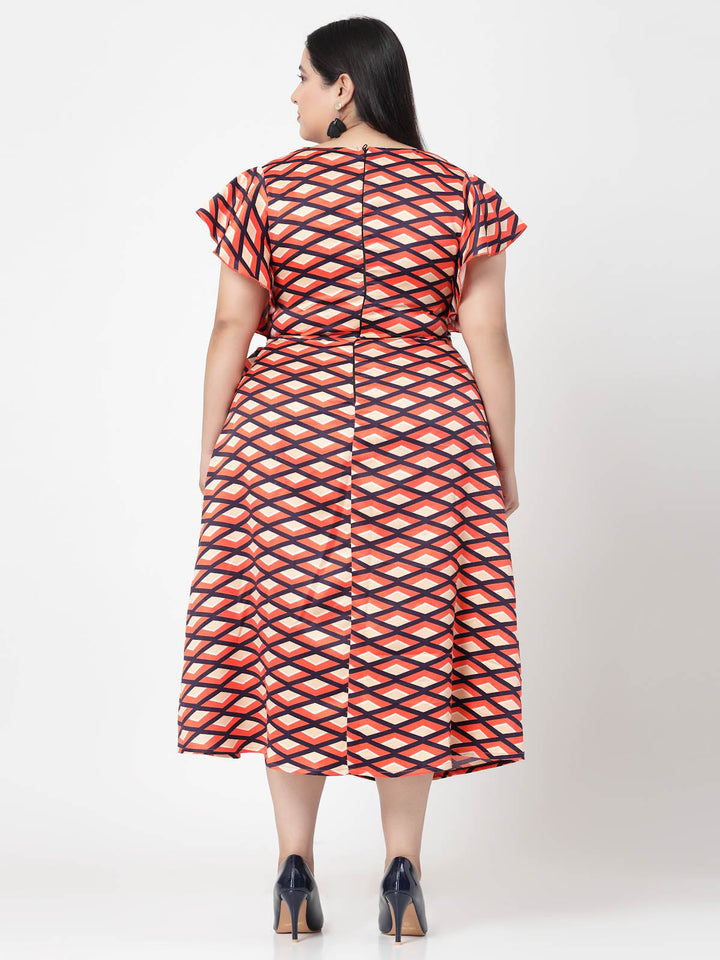 Plus Size  Geometric Printed Wrap Midi Dress
