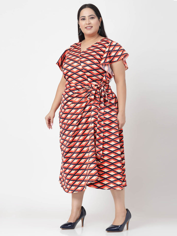 Plus Size  Geometric Printed Wrap Midi Dress