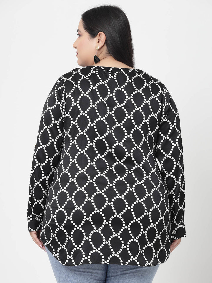 Plus Size Geometric Printed Casual Shirt Style Top