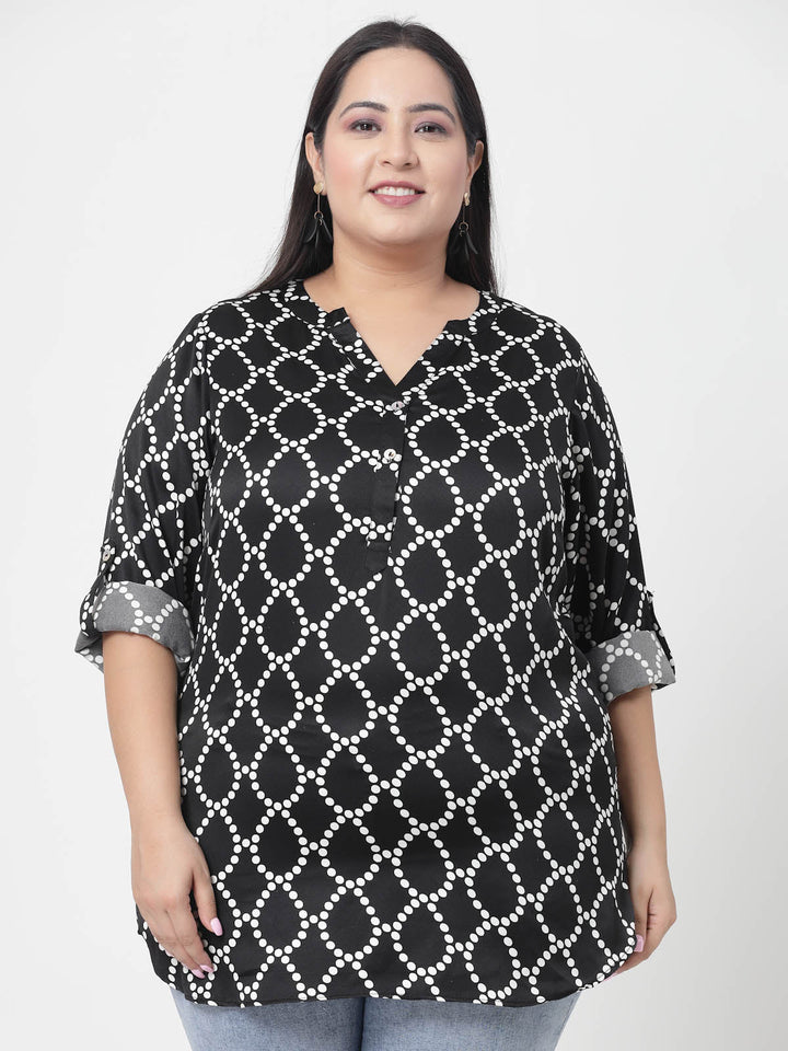 Plus Size Geometric Printed Casual Shirt Style Top