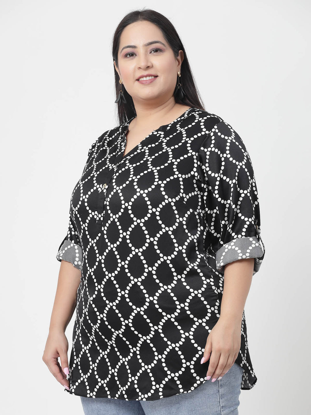 Plus Size Geometric Printed Casual Shirt Style Top