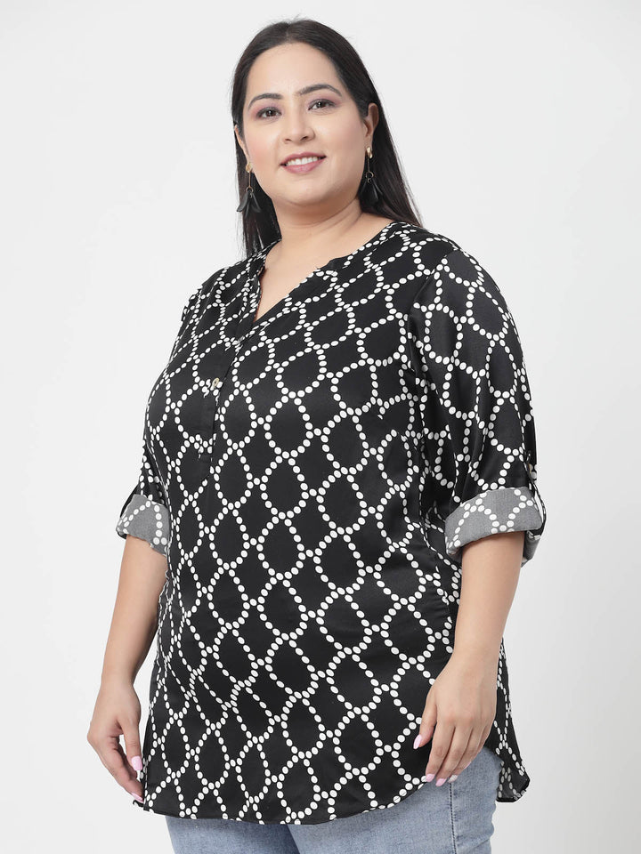 Plus Size Geometric Printed Casual Shirt Style Top