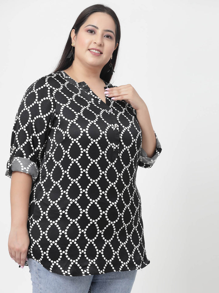 Plus Size Geometric Printed Casual Shirt Style Top