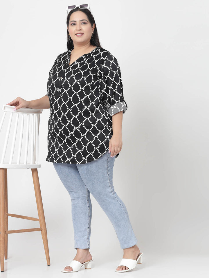 Plus Size Geometric Printed Casual Shirt Style Top