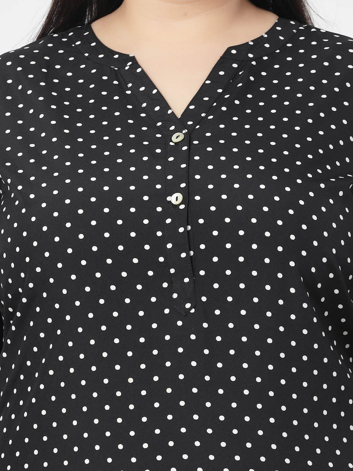 Plus Size Black  Polka Dots Printed Longline Top