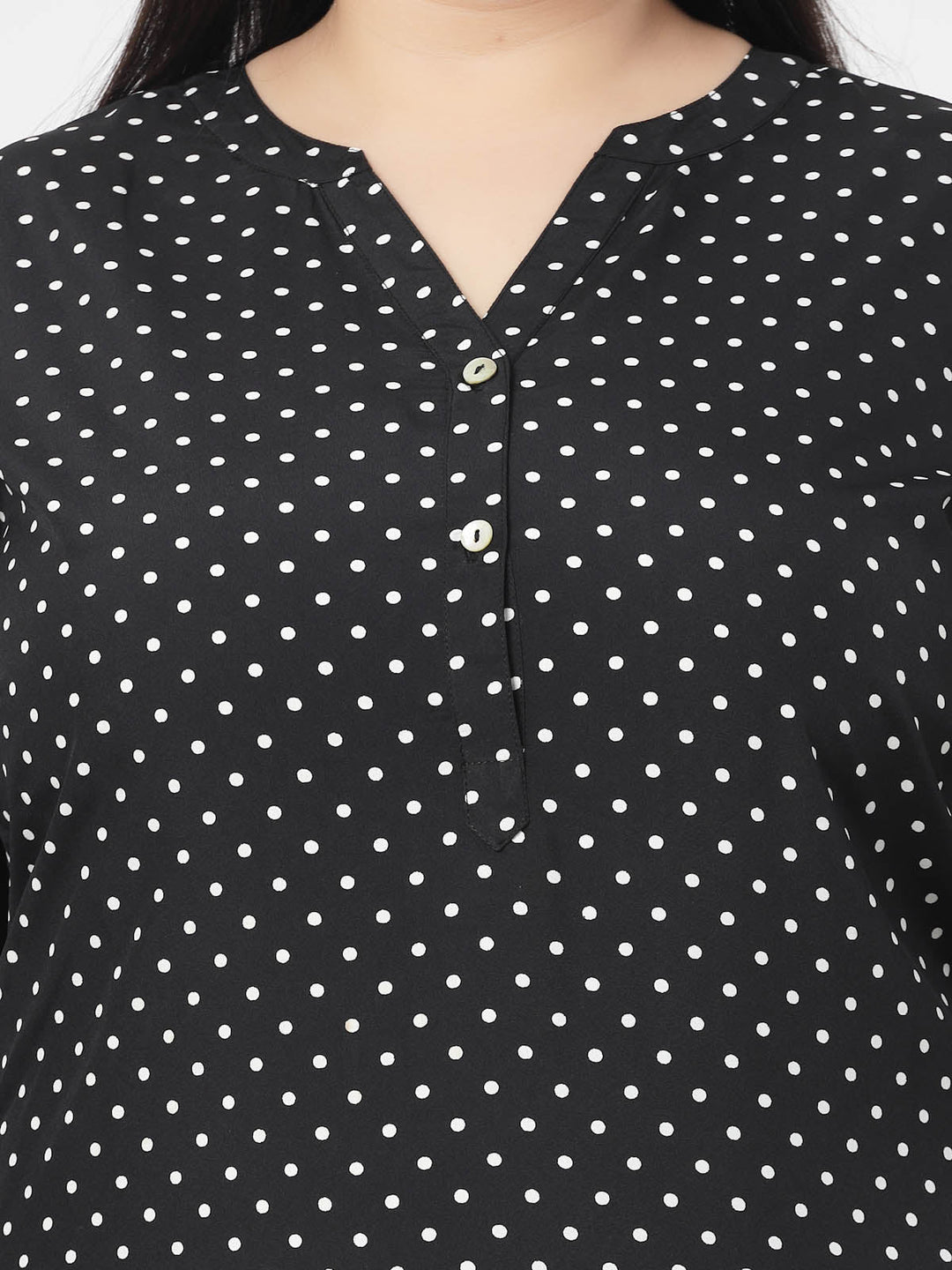 Plus Size Black  Polka Dots Printed Longline Top