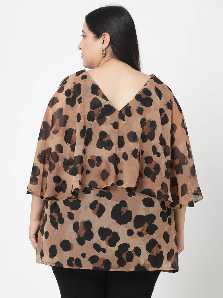 Plus Size Women  Animal Printed Flared Sleeve Styled Back Top