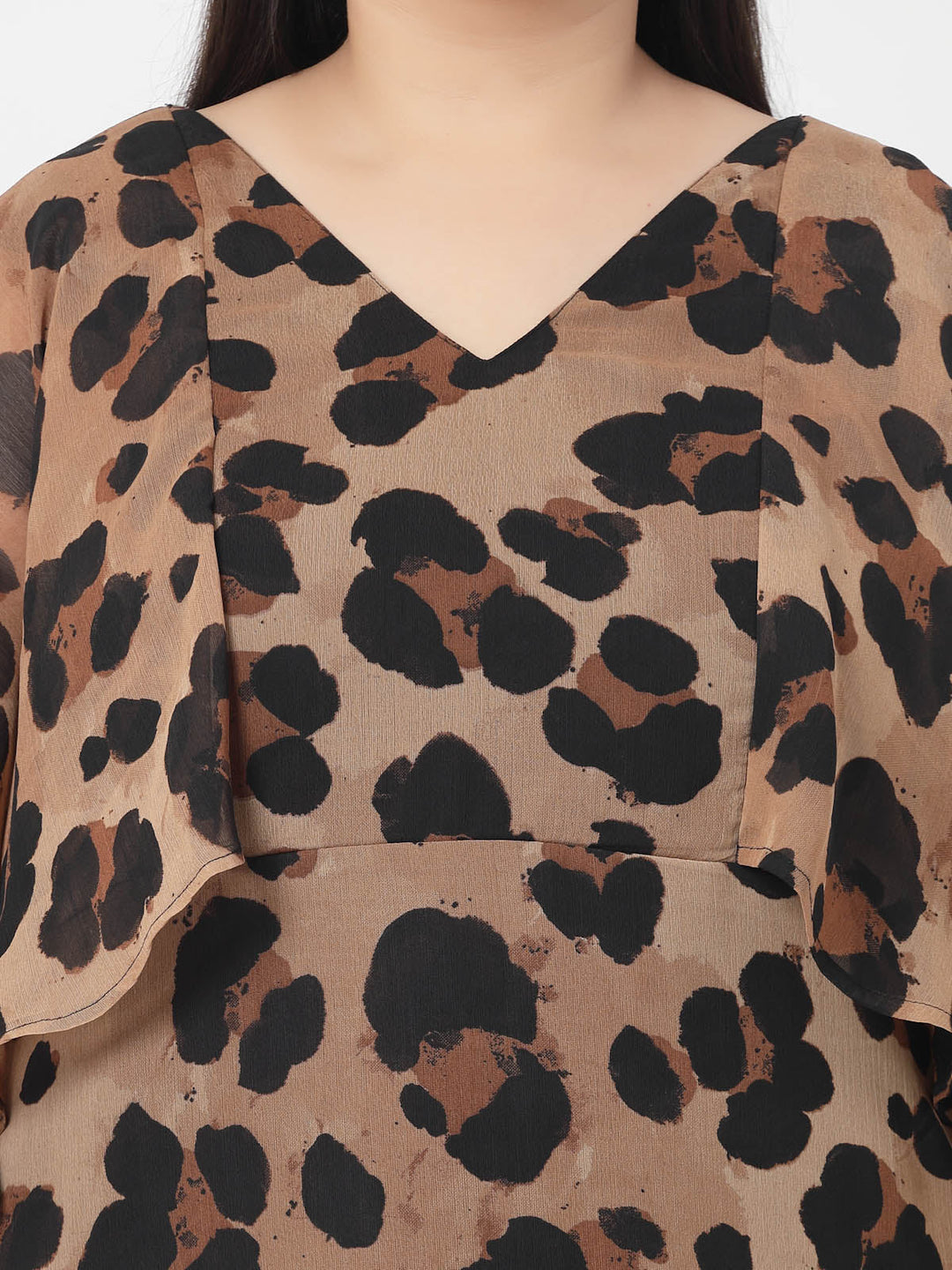Plus Size Women  Animal Printed Flared Sleeve Styled Back Top